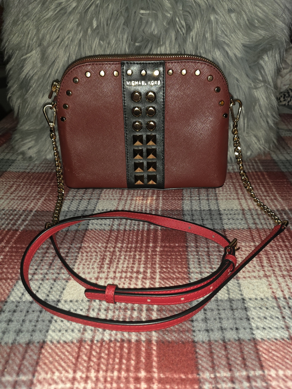 Michael Kors Women's Red Leather Studded Crossbody Bag